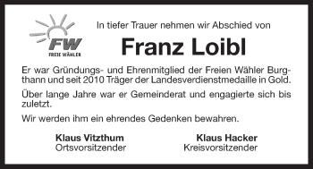 Traueranzeige von Franz Loibl von Der Bote
