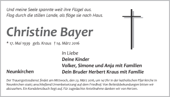 Traueranzeige von Christine Bayer von Pegnitz-Zeitung
