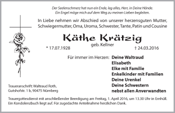 Traueranzeige von Käthe Keatig von Hersbrucker Zeitung