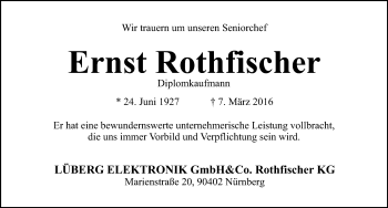 Traueranzeige von Ernst Rothfischer von Pegnitz-Zeitung