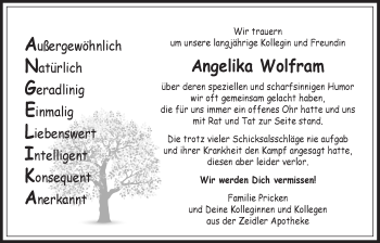 Traueranzeige von Angelika Wolfram von Der Bote