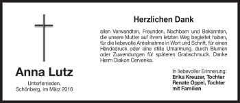 Traueranzeige von Anna Lutz von Der Bote