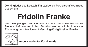 Traueranzeige von Fridolin Franke von Pegnitz-Zeitung