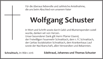 Traueranzeige von Wolfgang Schuster von Pegnitz-Zeitung