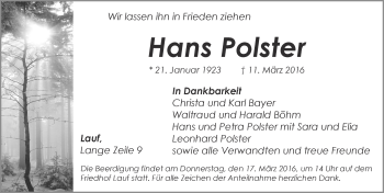 Traueranzeige von Hans Polster von Hersbrucker Zeitung