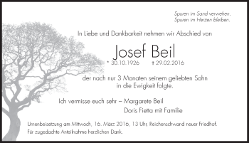 Traueranzeige von Josef Beil von Hersbrucker Zeitung