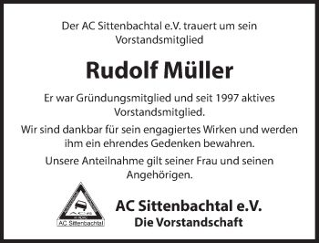 Traueranzeige von Rudolf Müller von Hersbrucker Zeitung
