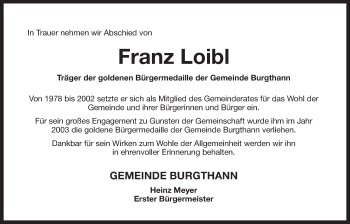 Traueranzeige von Franz Loibl von Der Bote