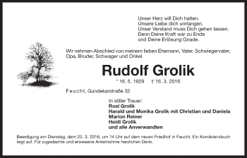 Traueranzeige von Rudolf Grolik von Der Bote