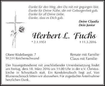 Traueranzeige von Herbert L. Fuchs von Pegnitz-Zeitung