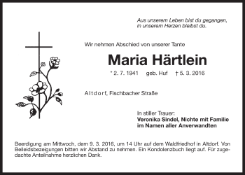 Traueranzeige von Maria Härtlein von Der Bote