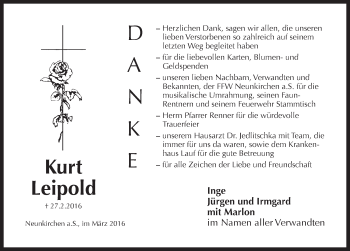 Traueranzeige von Kurt Leipold von Pegnitz-Zeitung