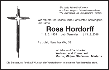 Traueranzeige von Rosa Hordorff von Der Bote
