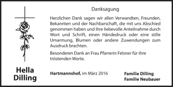 Traueranzeige von Hella Dilling von Hersbrucker Zeitung