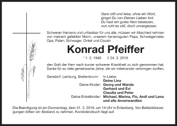 Traueranzeige von Konrad Pfeiffer von Der Bote
