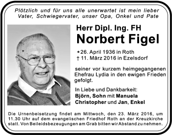 Traueranzeige von Norbert Figel von Der Bote