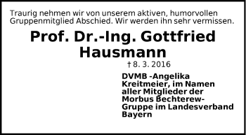 Traueranzeige von Gottfried Hausmann von Pegnitz-Zeitung