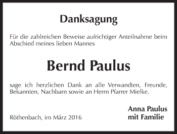 Traueranzeige von Bernd Paulus von Pegnitz-Zeitung