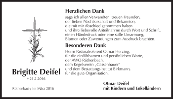 Traueranzeige von Brigitte Deifel von Pegnitz-Zeitung