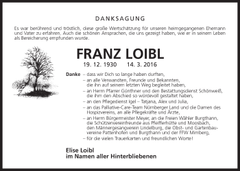 Traueranzeige von Franz Loibl von Der Bote
