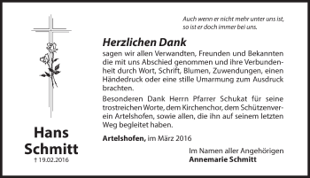 Traueranzeige von Hans Schmitt von Hersbrucker Zeitung