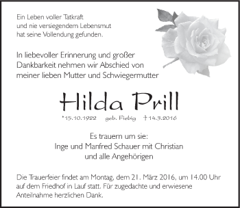 Traueranzeige von Hilda Prill von Pegnitz-Zeitung
