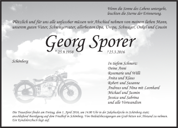 Traueranzeige von Georg Sporer von Pegnitz-Zeitung