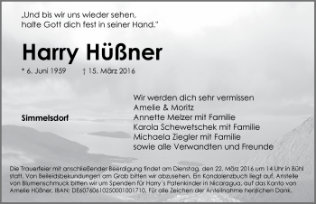 Traueranzeige von Harry Hüßner von Pegnitz-Zeitung