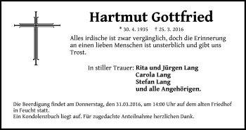 Traueranzeige von Hartmut Gottfried von Der Bote