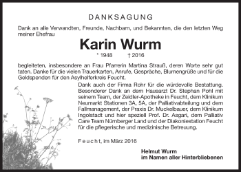 Traueranzeige von Karin Wurm von Der Bote