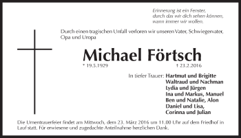 Traueranzeige von Michael Förtsch von Pegnitz-Zeitung