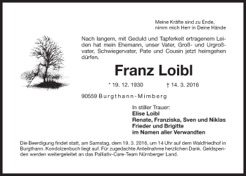 Traueranzeige von Franz Loibl von Der Bote