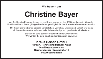 Traueranzeige von Christine Bayer von Pegnitz-Zeitung