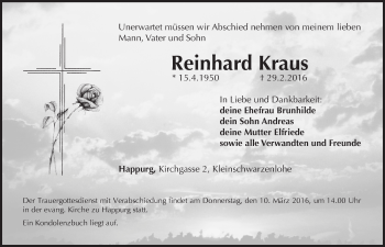 Traueranzeige von Reinhard Kraus von Hersbrucker Zeitung