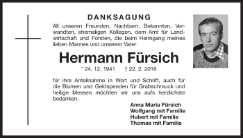 Traueranzeige von Hermann Fürsich von Der Bote