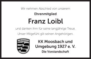 Traueranzeige von Franz Loibl von Der Bote