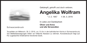 Traueranzeige von Angelika Wolfram von Der Bote