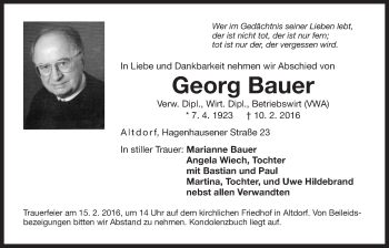 Traueranzeige von Georg Bauer von Der Bote