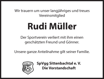 Traueranzeige von Rudi Müller von Hersbrucker Zeitung
