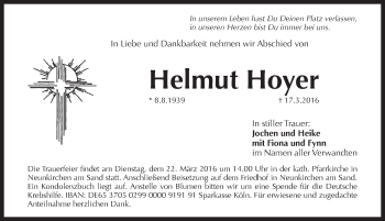 Traueranzeige von Helmut Hoyer von Pegnitz-Zeitung
