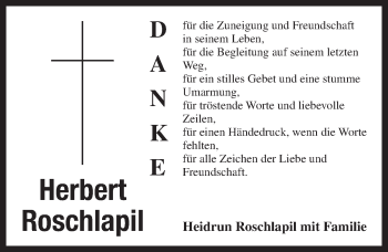 Traueranzeige von Herbert Roschlapil von Pegnitz-Zeitung
