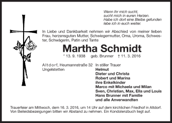 Traueranzeige von Martha Schmidt von Der Bote