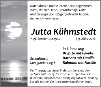 Traueranzeige von Jutta Kühmstedt von Pegnitz-Zeitung