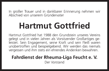 Traueranzeige von Hartmut Gottfried von Der Bote