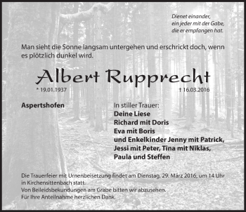 Traueranzeige von Albert Rupprecht von Hersbrucker Zeitung