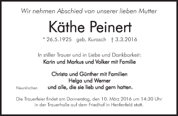 Traueranzeige von Käthe Peinert von Hersbrucker Zeitung