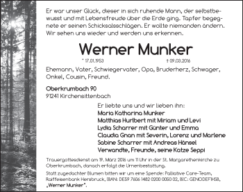 Traueranzeige von Werner Munker von Hersbrucker Zeitung
