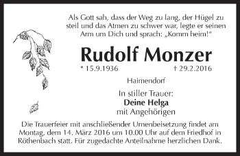 Traueranzeige von Rudolf Monzer von Pegnitz-Zeitung