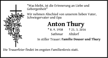 Traueranzeige von Anton Thury von Der Bote