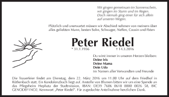 Traueranzeige von Peter Riedel von Pegnitz-Zeitung